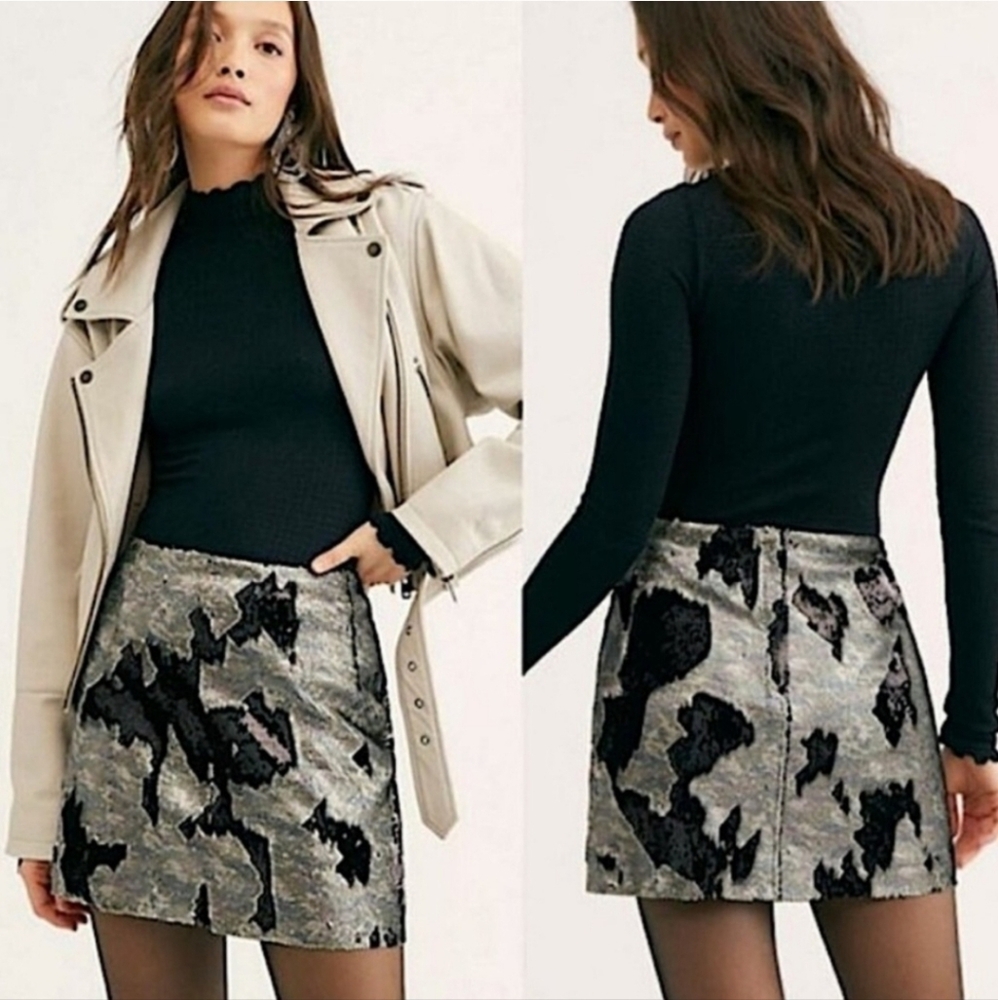 Free People Nwt Army Camo Sequin‎ Punk Rock Mini Skirt Size 0